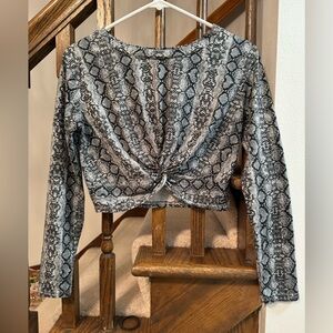 Blue snake skin long sleeve crop top